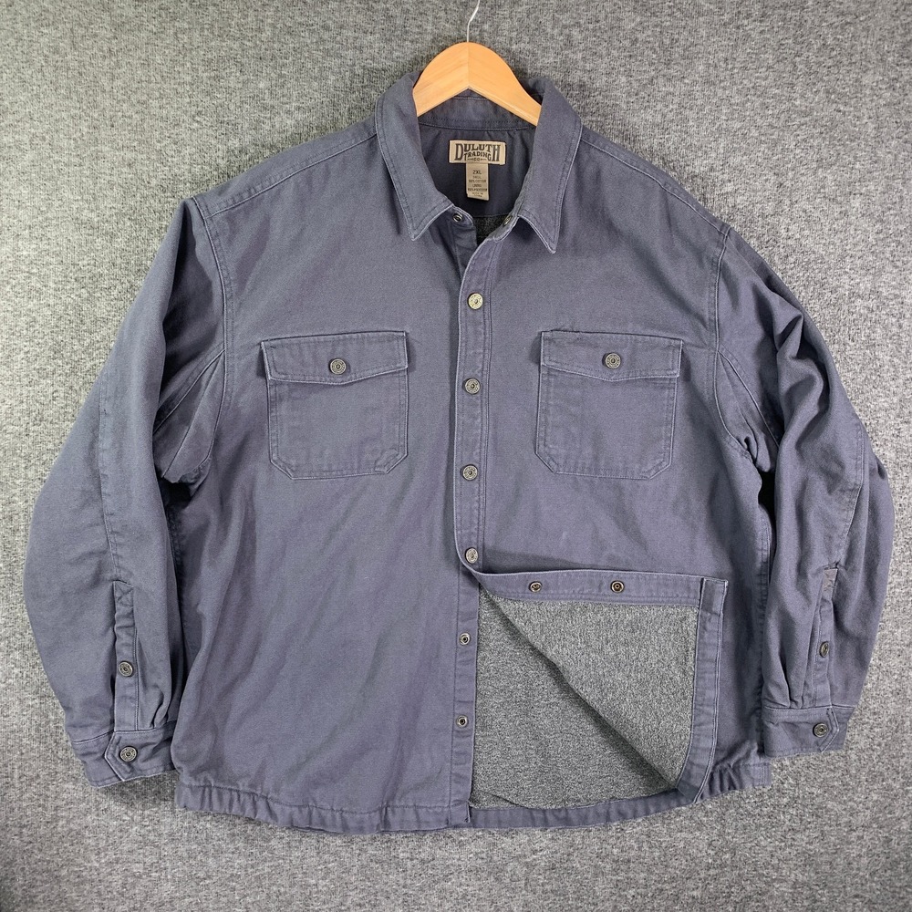 Duluth Canvas Jacket Men 2XL Gray Fleece Lined Chore Barn Coat Workwear